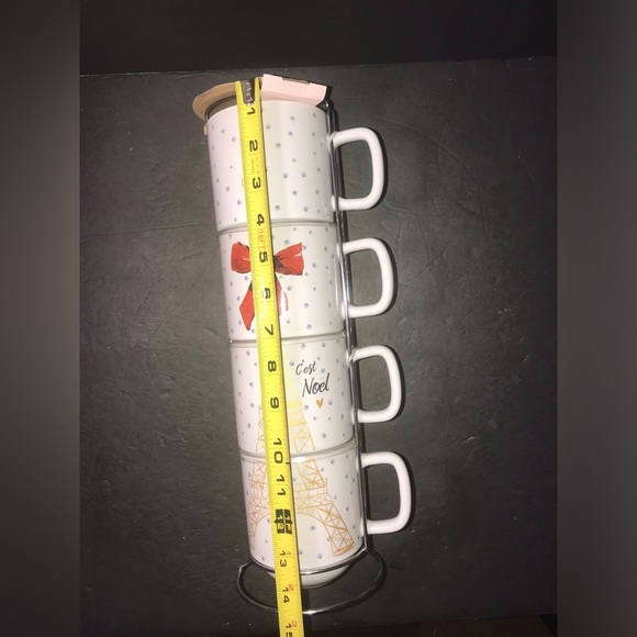 Stacking  Eiffel Tower Coffee Mug Set of 4 with Silver Metal Rack Carly & Rose - Picture 6 of 9